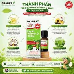 Siro bổ sung Vitamin D 400IU từ thực vật hữu cơ Brauer Baby Kids Liquid 10ml dành cho trẻ sơ sinh trở lên