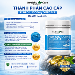 Healthy Care Fish Oil 1000mg Omega-3 200 Soft Capsules