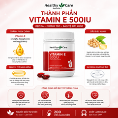 Vitamin E 500IU Healthy Care đẹp da, dưỡng tóc 200 viên