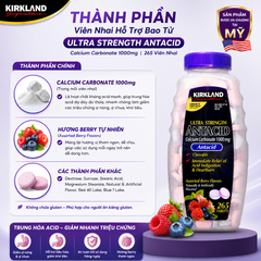 Viên nhai hỗ trợ bao tử ultra strengthe antacid calcium carbonate kirkland signature 1000mg 265 viên