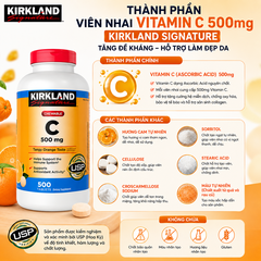 Viên nhai Vitamin C Kirkland Signature 500mg hỗ trợ làm đẹp da, tăng đề kháng 500 viên