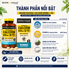 Mason Natural Calcium 600mg + D3 - Bổ sung canxi cho cơ thể 100 viên