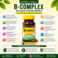 Mason Natural B-Complex 100 vên bổ sung vitamin nhóm B hỗ trợ sức khoẻ hệ thần kinh