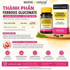 Mason Natural Ferrous Gluconate 100 viên – Sản phẩm bổ sung sắt hữu cơ