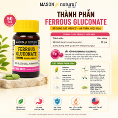 Mason Natural Ferrous Gluconate 50 viên – Sản phẩm bổ sung sắt hữu cơ
