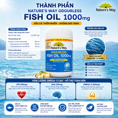 Viên uống dầu cá Nature's Way Odourless fish oil 1000mg - Dầu cá thiên nhiên không mùi (Hộp 80 viên)