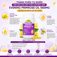 Tinh dầu hoa Anh Thảo Nature's Way evening primrose oil hỗ trợ cân bằng nội tiết tố nữ 60 viên