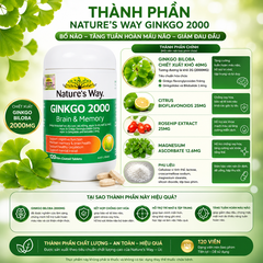 Bổ não ginkgo biloba nature's way 2000mg giúp tăng tuần hoàn máu não, giảm đau đầu 120 viên/hộp
