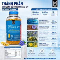 Viên Uống Dầu Cá Bổ Sung Omega 3-6-9 Member’s Mark Mẫu Mới 300 Viên