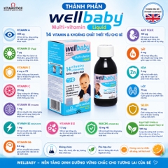 Vitabiotics Wellbaby Multi-Vitamin Liquid Chai 150ml 14 loại vitamin và khoáng chất thiết yếu cho bé 150ml