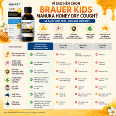 Siro giảm ho khan Brauer Kids Manuka Honey Dry Cough 100ml cho trẻ từ 2 tuổi trở lên