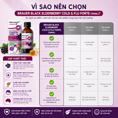 Siro giảm các triệu chứng cảm cúm, cảm lạnh Brauer Black Elederberry cold and flu forte (100ML)