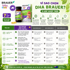 Dầu cá DHA brauer baby kids ultra pure DHA phát triển trí não cho bé từ 7 tháng tuổi hộp 60 viên nang mềm