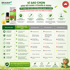 Siro bổ sung Vitamin D 400IU từ thực vật hữu cơ Brauer Baby Kids Liquid 10ml dành cho trẻ sơ sinh trở lên