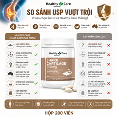Sụn vi cá Healthy Care shark cartilage 750mg hỗ trợ xương khớp hộp 200 viên