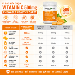 Viên nhai Vitamin C 500mg Chewable Healthy Care hỗ trợ làm đẹp da, tăng đề kháng 500 viên