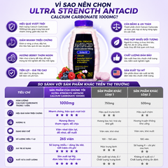 Viên nhai hỗ trợ bao tử ultra strengthe antacid calcium carbonate kirkland signature 1000mg 265 viên