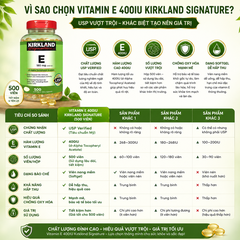Viên uống vitamin E 400IU Kirkland Signature trắng sáng da, ngừa lão hóa hộp 500 viên