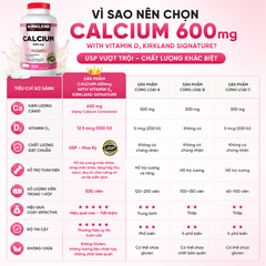 Viên uống chắc khỏe xương Calcium 600mg with Vitamin D3 Kirkland Signature 500 viên - Hàng Mỹ Chính Hãng