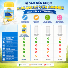 Calcium Vitamin D  Kẹo Dẻo Cho Bé Nature’s Way Kids Smart Vita Gummies hộp 60 Viên Tăng chiều cao