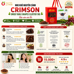 Nho khô nguyên cành Adora st Food  Crimson Dried Table Grapes Cluster 1 kg đặc sản của Úc