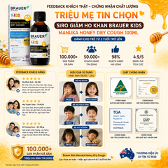 Siro giảm ho khan Brauer Kids Manuka Honey Dry Cough 100ml cho trẻ từ 2 tuổi trở lên