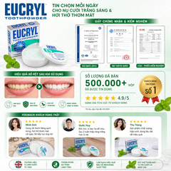 Bột bạc hà tẩy trắng răng Eucryl Tooth powder 50g làm sạch miệng, hơi thở thơm tho và răng trắng sáng hộp 50g
