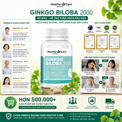 Bổ não ginkgo bibola 2000mg Healthy Care hỗ trợ tuần hoàn máu não hộp 100 viên