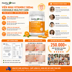 Viên nhai Vitamin C 500mg Chewable Healthy Care hỗ trợ làm đẹp da, tăng đề kháng 500 viên