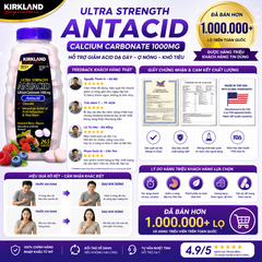 Viên nhai hỗ trợ bao tử ultra strengthe antacid calcium carbonate kirkland signature 1000mg 265 viên