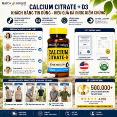 Viên uống canxi hữu cơ Mason Natural Calcium Citrate + D3 hỗ trợ xương chắc khỏe, phòng ngừa loãng xương 60 viên