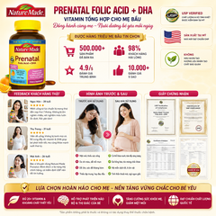 Vitamin tổng hợp cho bà bầu nature Prenatal Multivitamin Folic Acid + DHA Softgels hộp 150 viên nội địa Mỹ