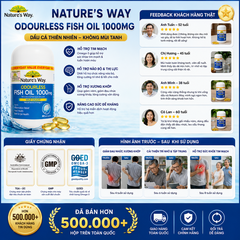 Viên uống dầu cá Nature's Way Odourless fish oil 1000mg - Dầu cá thiên nhiên không mùi (Hộp 80 viên)