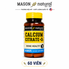 Viên uống canxi hữu cơ Mason Natural Calcium Citrate + D3 hỗ trợ xương chắc khỏe, phòng ngừa loãng xương 60 viên