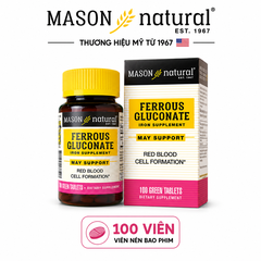 Mason Natural Ferrous Gluconate 100 viên – Sản phẩm bổ sung sắt hữu cơ