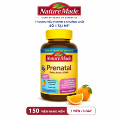 Vitamin tổng hợp cho bà bầu nature Prenatal Multivitamin Folic Acid + DHA Softgels hộp 150 viên nội địa Mỹ