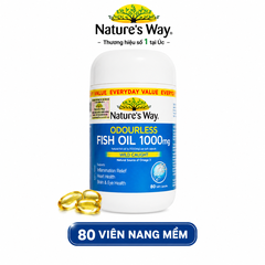 Viên uống dầu cá Nature's Way Odourless fish oil 1000mg - Dầu cá thiên nhiên không mùi (Hộp 80 viên)