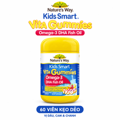 Kẹo dẻo Nature's Way Kids Smart Vita Gummies Omega-3 DHA Fish Oil hỗ trợ sức khoẻ não Và mắt cho bé 60 viên