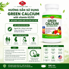 Bổ sung canxi hữu cơ cho cơ thể Olympian Labs Green Calcium with Vitamin K2/D3 hộp 100 viên