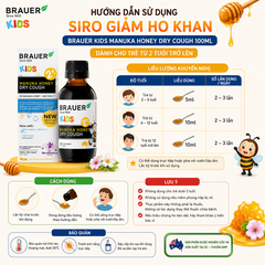 Siro giảm ho khan Brauer Kids Manuka Honey Dry Cough 100ml cho trẻ từ 2 tuổi trở lên