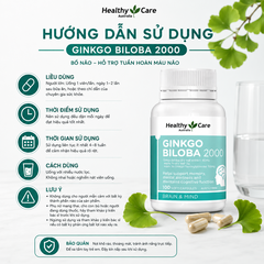 Bổ não ginkgo bibola 2000mg Healthy Care hỗ trợ tuần hoàn máu não hộp 100 viên