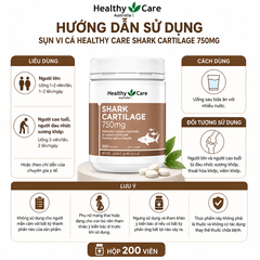 Sụn vi cá Healthy Care shark cartilage 750mg hỗ trợ xương khớp hộp 200 viên