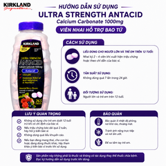 Viên nhai hỗ trợ bao tử ultra strengthe antacid calcium carbonate kirkland signature 1000mg 265 viên