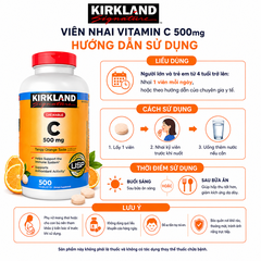 Viên nhai Vitamin C Kirkland Signature 500mg hỗ trợ làm đẹp da, tăng đề kháng 500 viên