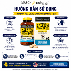Mason Natural Calcium 600mg + D3 - Bổ sung canxi cho cơ thể 100 viên