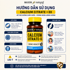 Viên uống canxi hữu cơ Mason Natural Calcium Citrate + D3 hỗ trợ xương chắc khỏe, phòng ngừa loãng xương 60 viên