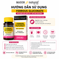 Mason Natural Ferrous Gluconate 100 viên – Sản phẩm bổ sung sắt hữu cơ
