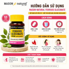 Mason Natural Ferrous Gluconate 50 viên – Sản phẩm bổ sung sắt hữu cơ