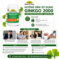 Bổ não ginkgo biloba nature's way 2000mg giúp tăng tuần hoàn máu não, giảm đau đầu 120 viên/hộp