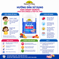 Viên nhai dầu cá ba màu Nature's Way kids smart bursts high DHA omega-3 fish Oil trio hỗ trợ tốt cho não bộ và mắt cho bé 60 viên